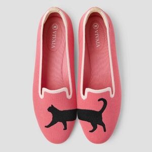 VIVAIA Pink Cat Embroidered Women's Loafers